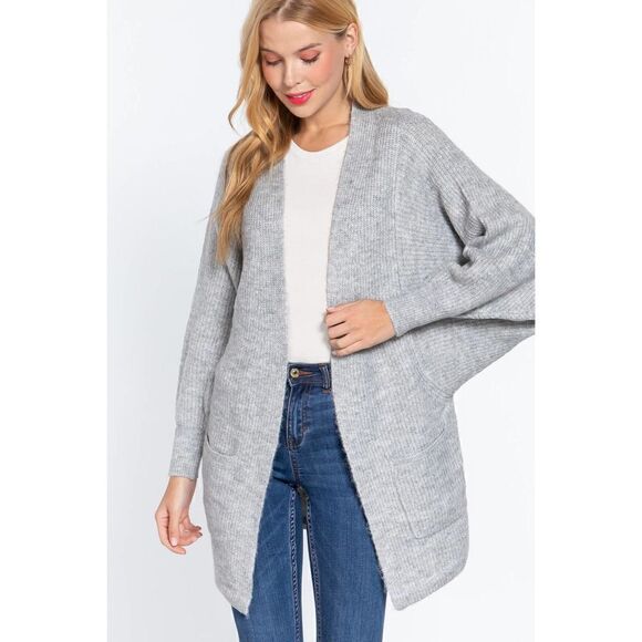 Grey Long Sleeve Cardigan Sweater - Picture 1 of 4